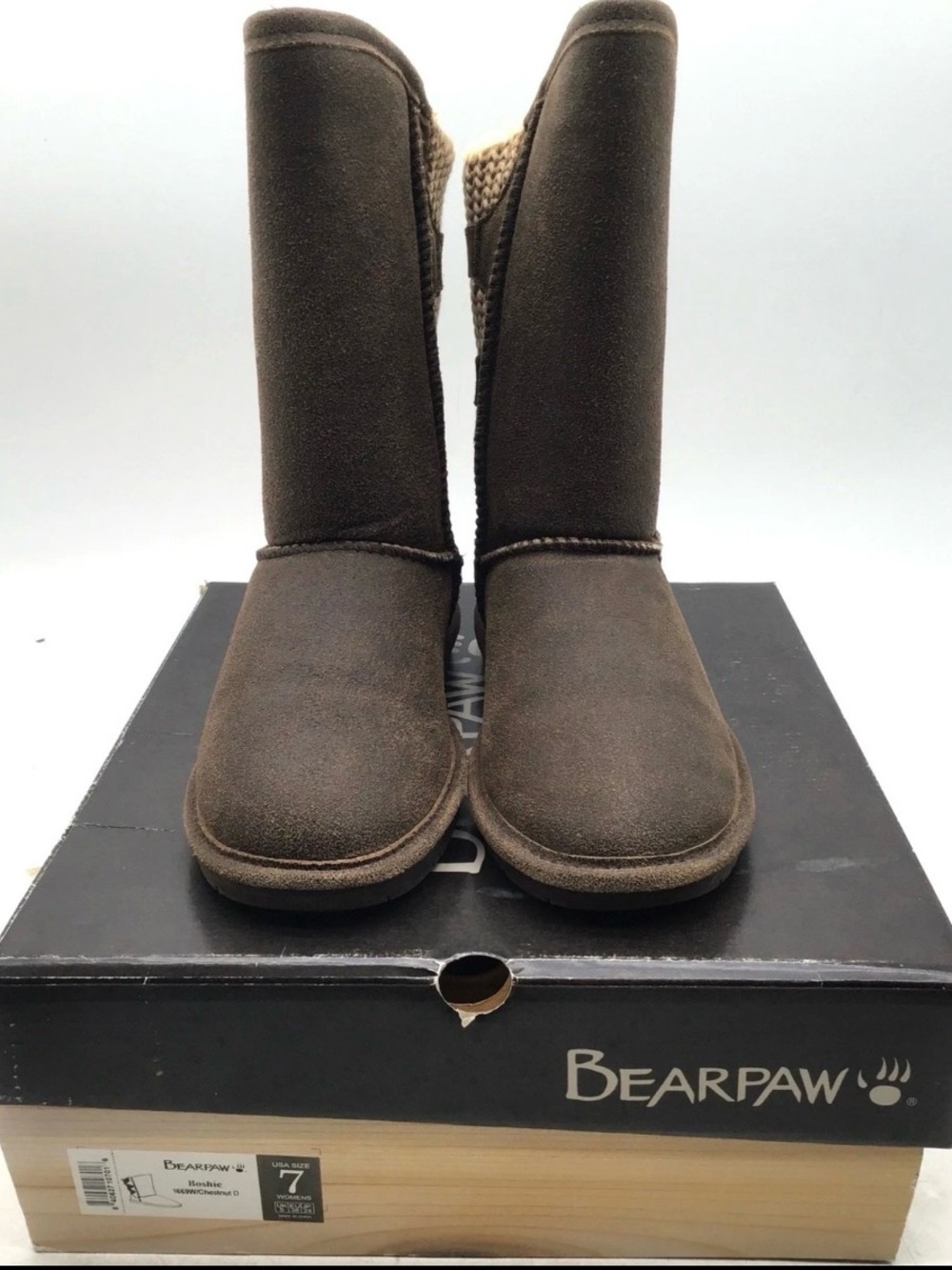 BearPaw Tall Suede Shearling Boots in Dark Brown